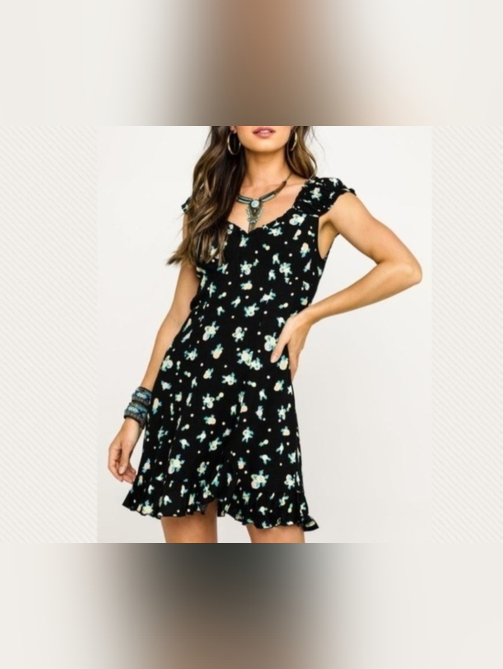 Free People Black Lemon Print Linen Like A Lady Mini Dress